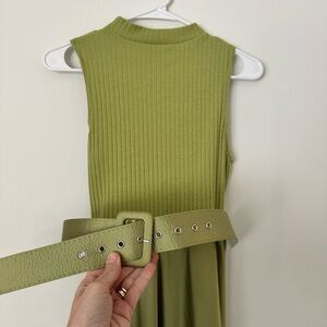 Fun Green Belted Sleeveless Dress